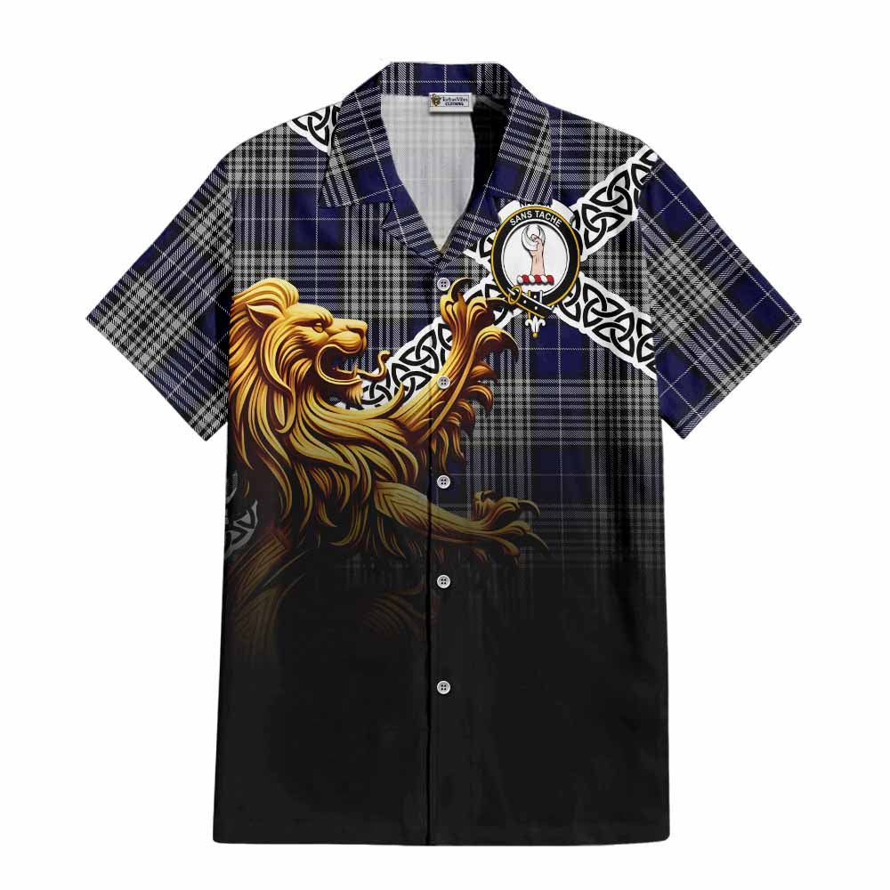 Napier Crest Tartan Hawaiian Shirt with Golden Lion Emblem Celtic Style Kid - Tartan Vibes Clothing