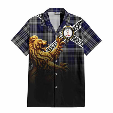 Napier Crest Tartan Hawaiian Shirt with Golden Lion Emblem Celtic Style Kid - Tartan Vibes Clothing