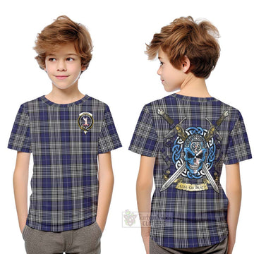 Napier Tartan Kid T-Shirt with Family Crest Celtic Skull Style