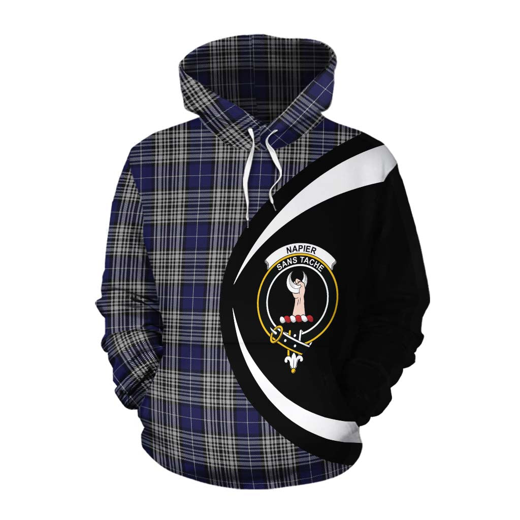 Tartan Vibes Clothing Napier Tartan Cotton Hoodie with Family Crest Circle Style