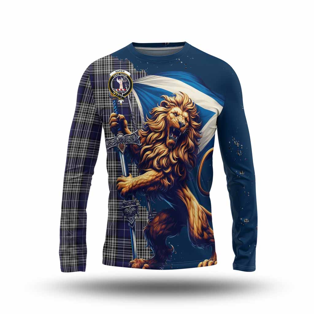 Tartan Vibes Clothing Napier Tartan Family Crest Long Sleeve T-Shirt with Scottish Majestic Lion