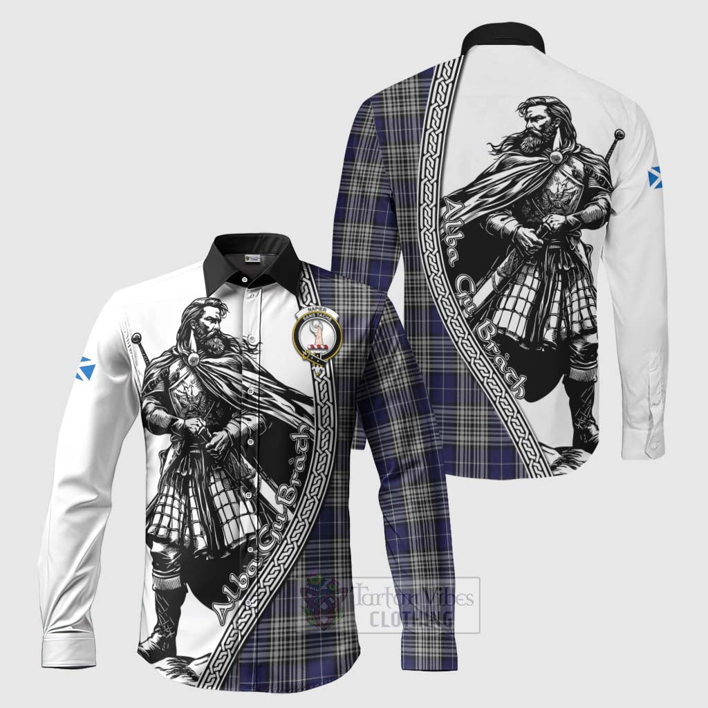 Napier Tartan Clan Crest Long Sleeve Button Shirt with Highlander Warrior Celtic Style Men's Shirt S - Tartan Vibes Clothing