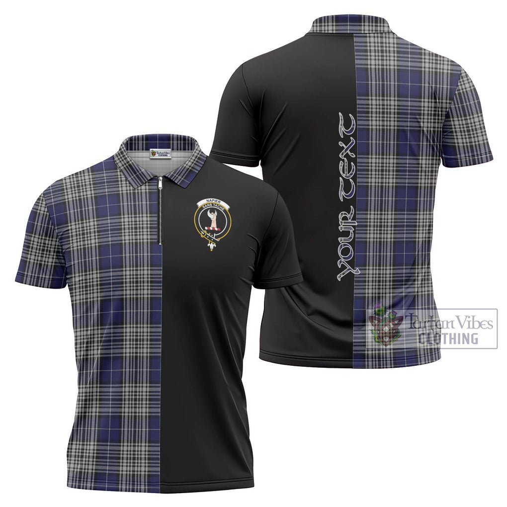 Napier Tartan Zipper Polo Shirt with Family Crest and Half Of Me Style Unisex - Tartanvibesclothing Shop