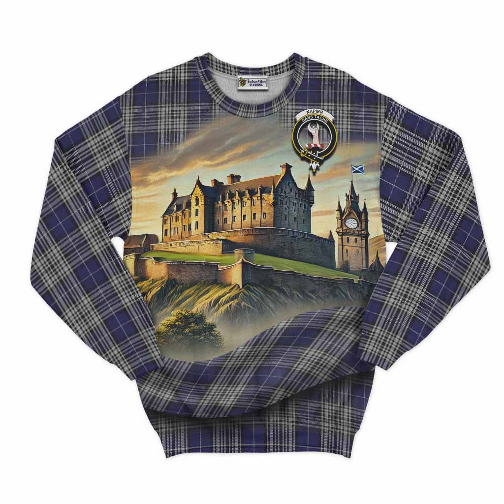 Napier Tartan Family Crest Sweatshirt with Scottish Ancient Castle Style Unisex - Tartan Vibes Clothing