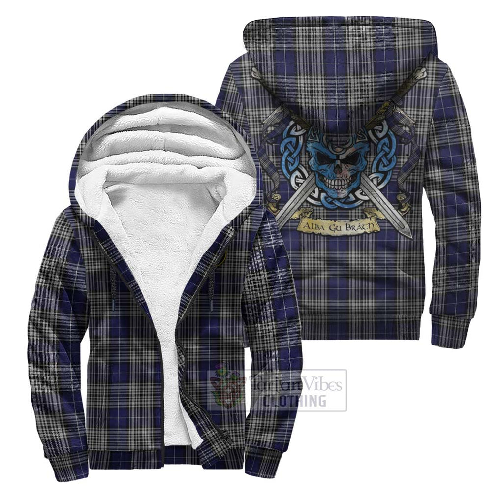 Napier Tartan Sherpa Hoodie with Family Crest Celtic Skull Style Unisex S - Tartan Vibes Clothing