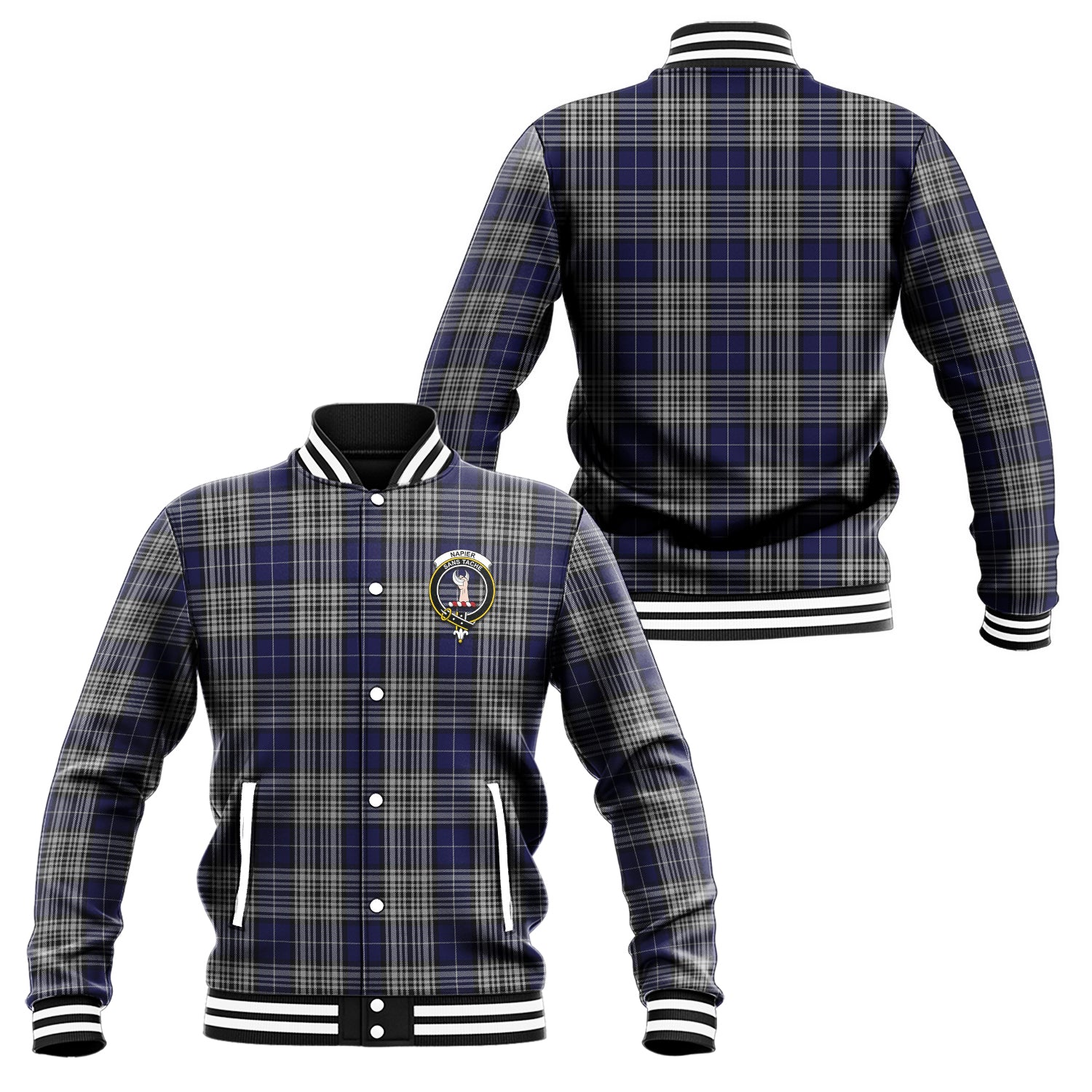 Napier Tartan Baseball Jacket with Family Crest Unisex - Tartan Vibes Clothing