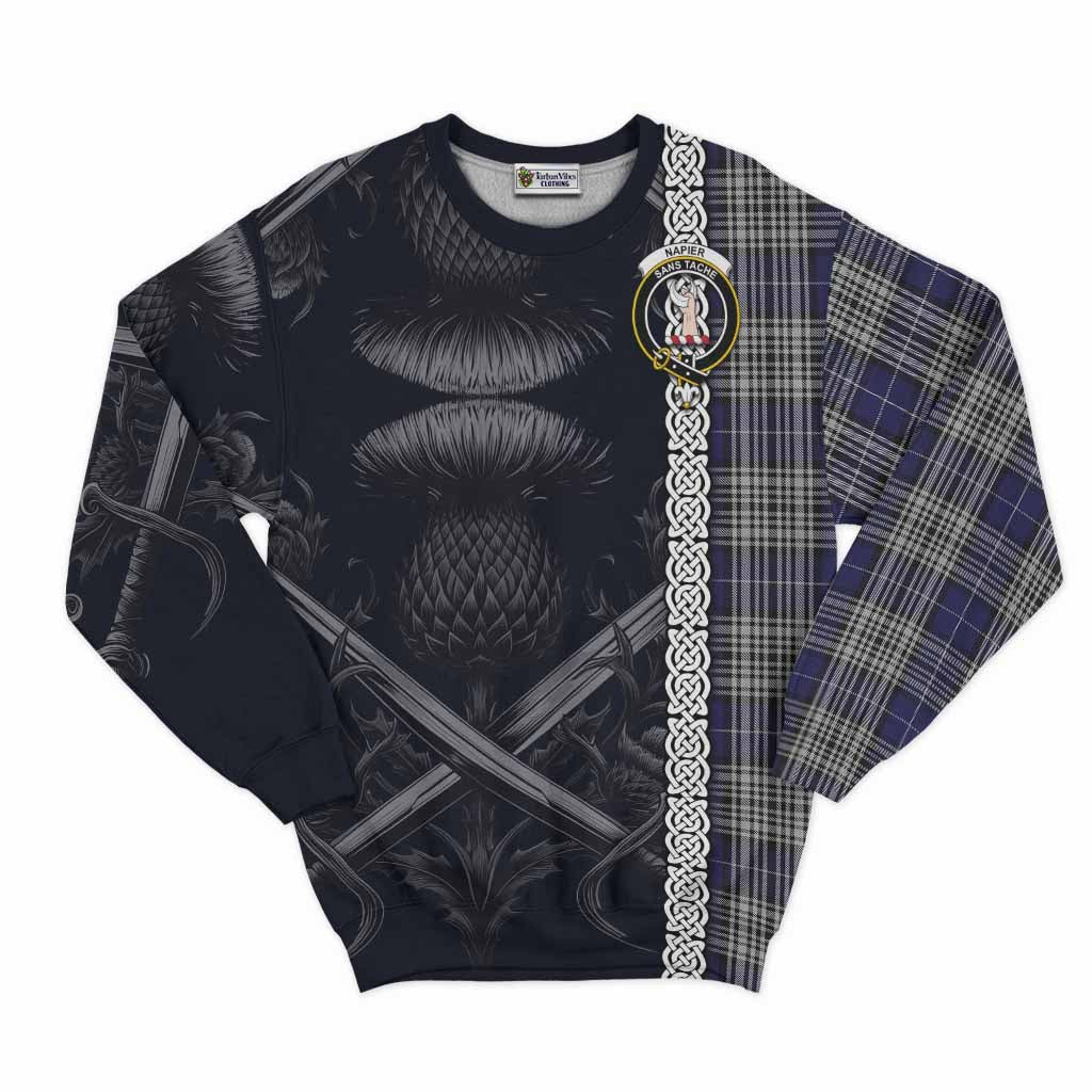 Tartan Vibes Clothing Napier Tartan Sweatshirt with Family Crest Cross Sword Thistle Celtic Vibes