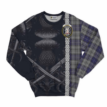 Napier Tartan Sweatshirt with Family Crest Cross Sword Thistle Celtic Vibes