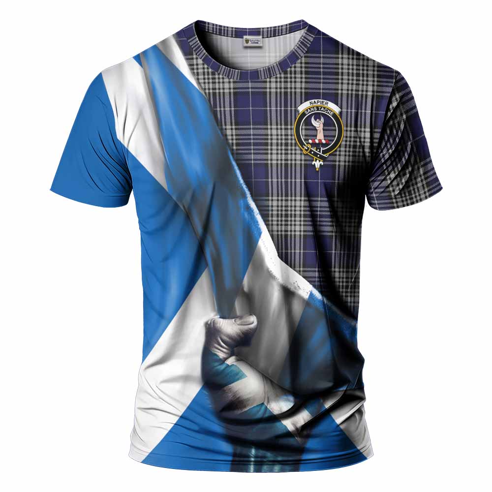 Tartan Vibes Clothing Napier Tartan T-Shirt with Family Crest Scotland Patriotic Style