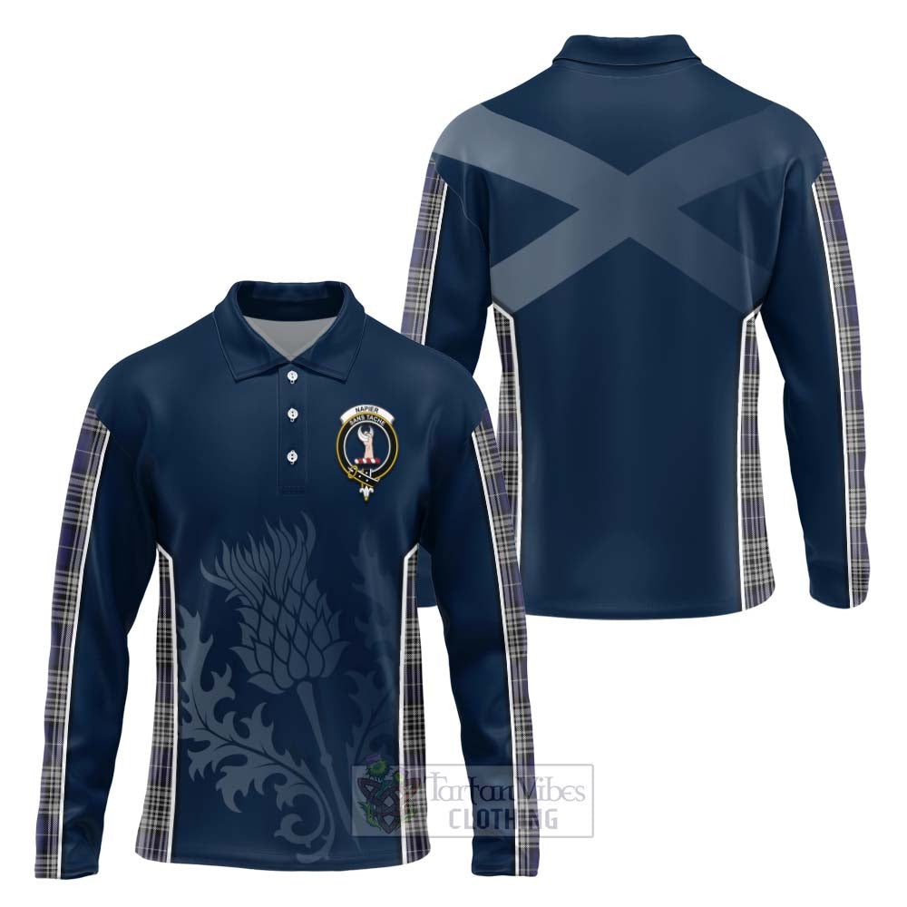 Tartan Vibes Clothing Napier Tartan Long Sleeve Polo Shirt with Family Crest and Scottish Thistle Vibes Sport Style