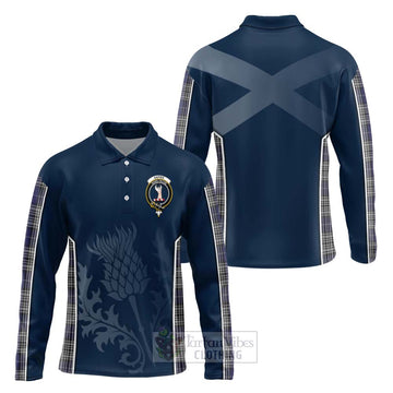 Napier Tartan Long Sleeve Polo Shirt with Family Crest and Scottish Thistle Vibes Sport Style