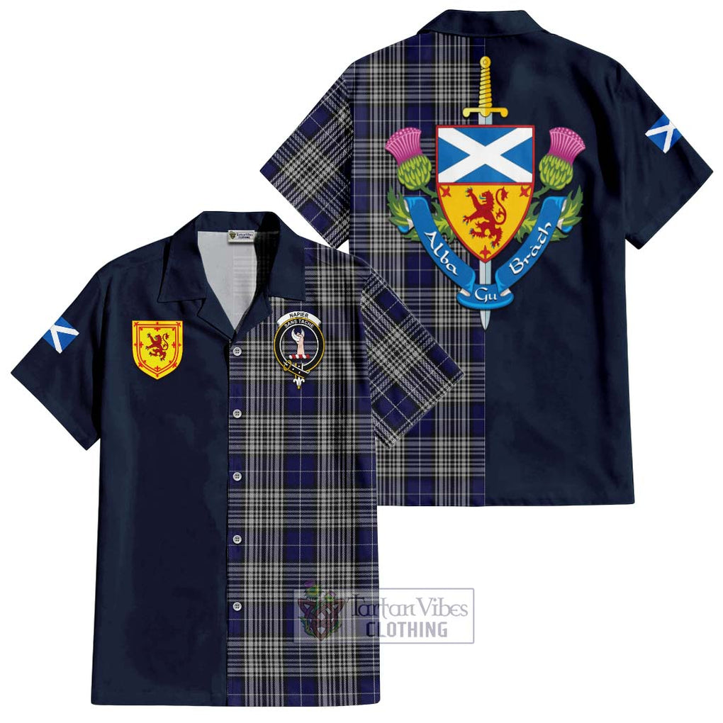 Tartan Vibes Clothing Napier Tartan Short Sleeve Button Shirt with Scottish Lion Royal Arm Half Style