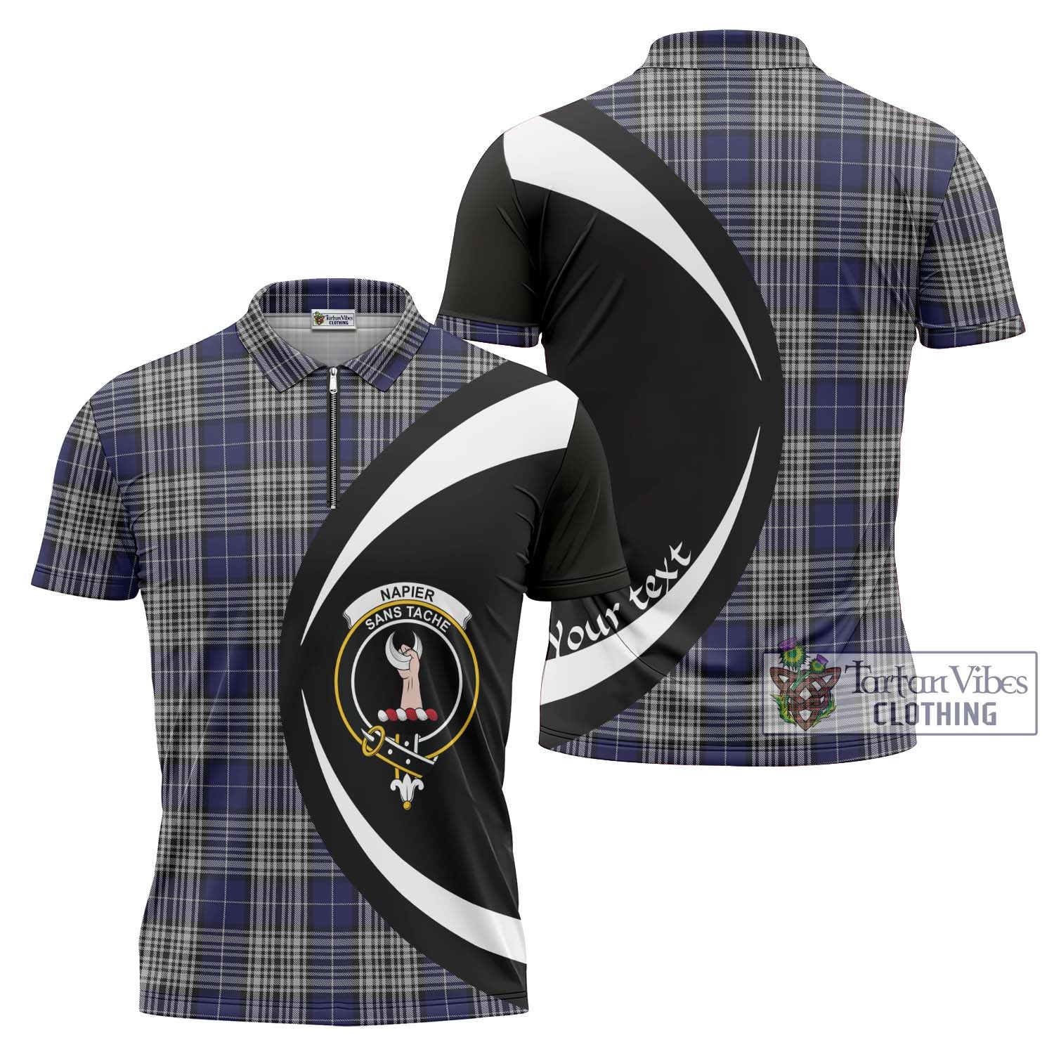 Tartan Vibes Clothing Napier Tartan Zipper Polo Shirt with Family Crest Circle Style