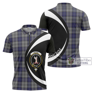 Napier Tartan Zipper Polo Shirt with Family Crest Circle Style