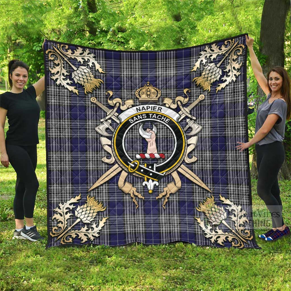 Tartan Vibes Clothing Napier Tartan Quilt with Family Crest and Scottish Golden Courage Shield