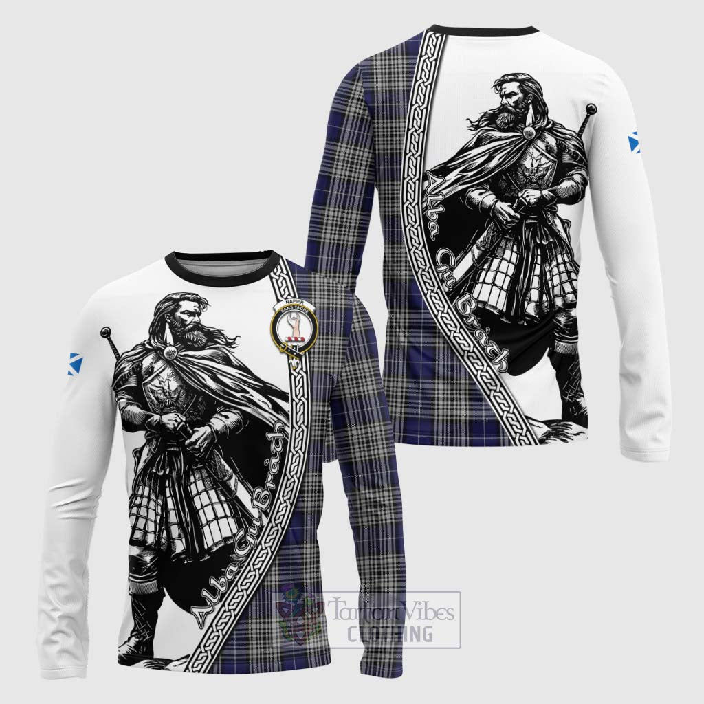 Tartan Vibes Clothing Napier Tartan Clan Crest Long Sleeve T-Shirt with Highlander Warrior Celtic Style