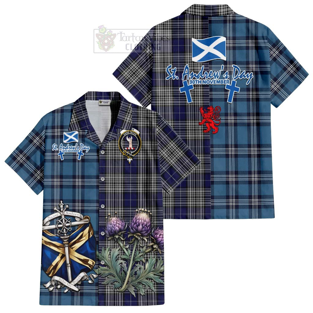 Tartan Vibes Clothing Napier Tartan Short Sleeve Button Shirt Happy St. Andrew's Day Half Tartan Style