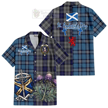 Napier Tartan Short Sleeve Button Shirt Happy St. Andrew's Day Half Tartan Style