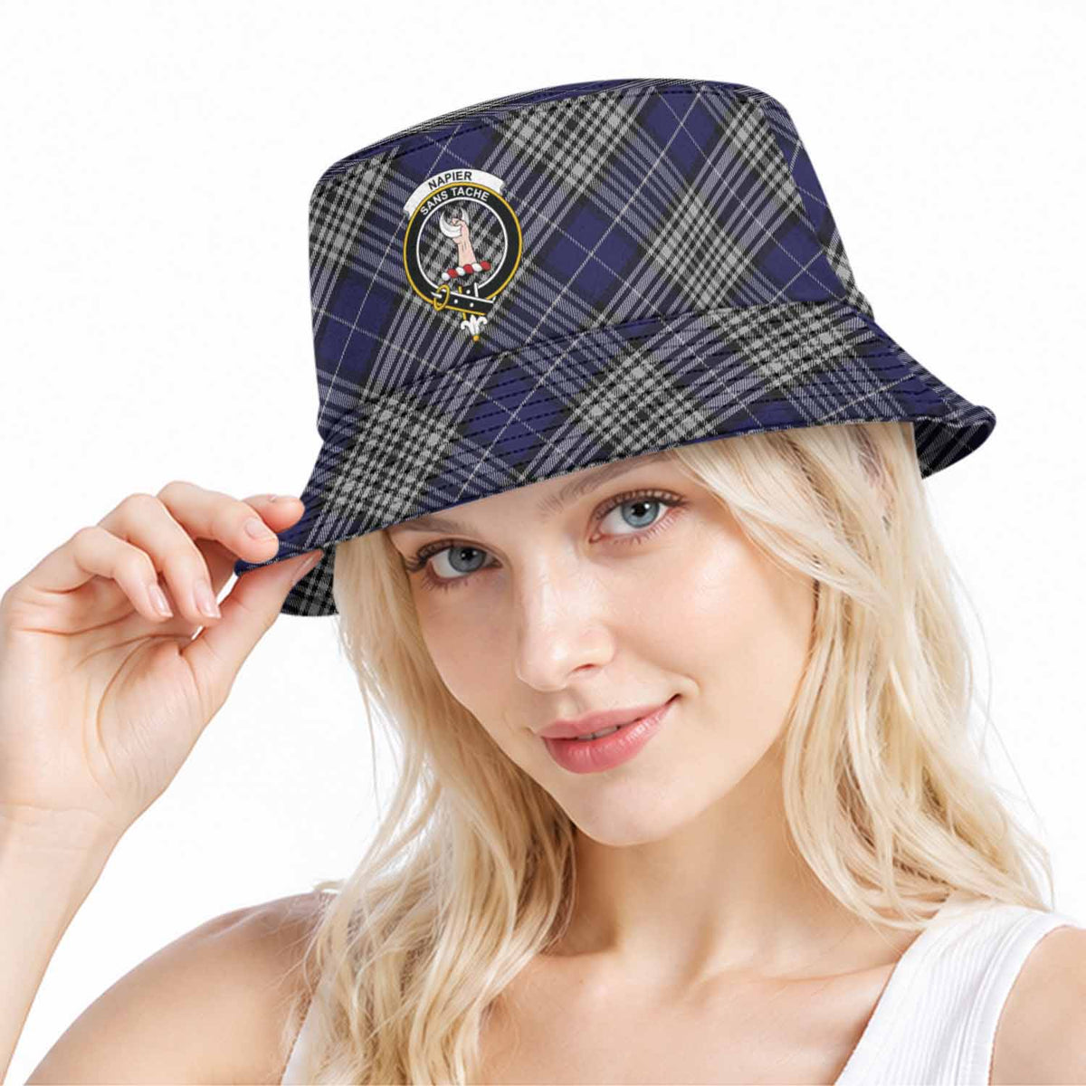 Napier Tartan Bucket Hat with Family Crest Bucket Hat One Size - Tartan Vibes Clothing