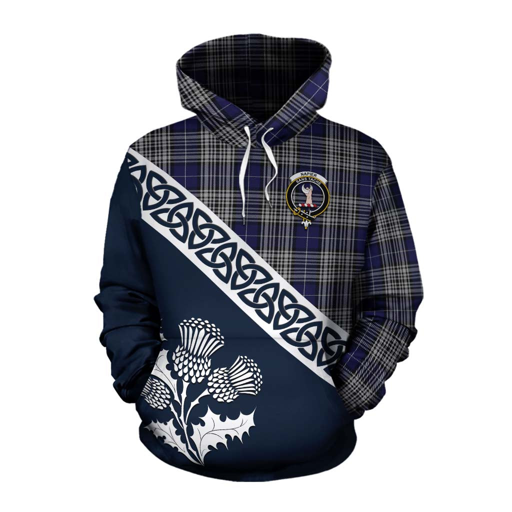 Tartan Vibes Clothing Napier Tartan Cotton Hoodie Featuring Thistle and Scotland Map