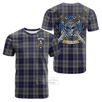 Napier Tartan Cotton T-shirt with Family Crest Celtic Skull Style