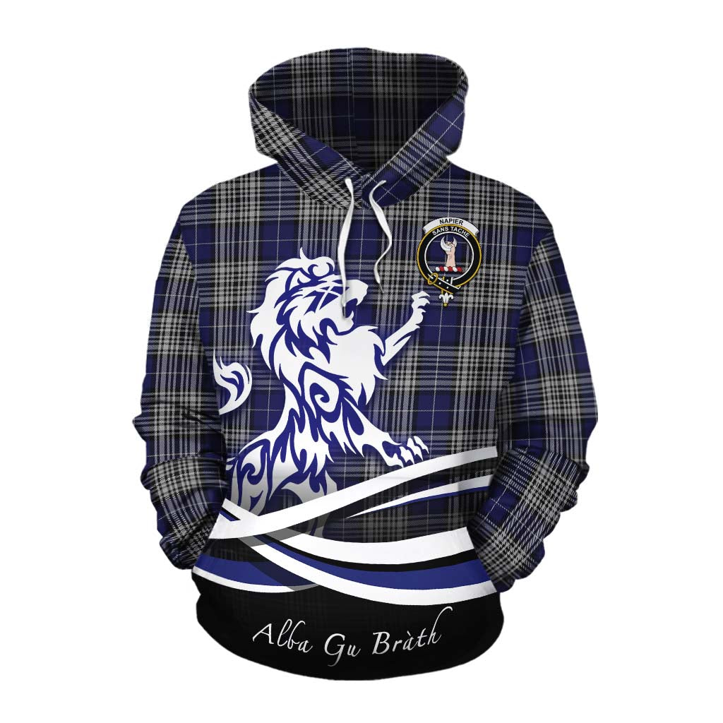 Tartan Vibes Clothing Napier Tartan Cotton Hoodie with Alba Gu Brath Regal Lion Emblem