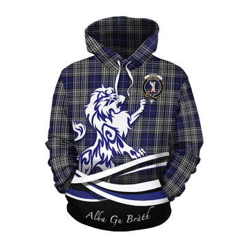 Napier Tartan Cotton Hoodie with Alba Gu Brath Regal Lion Emblem