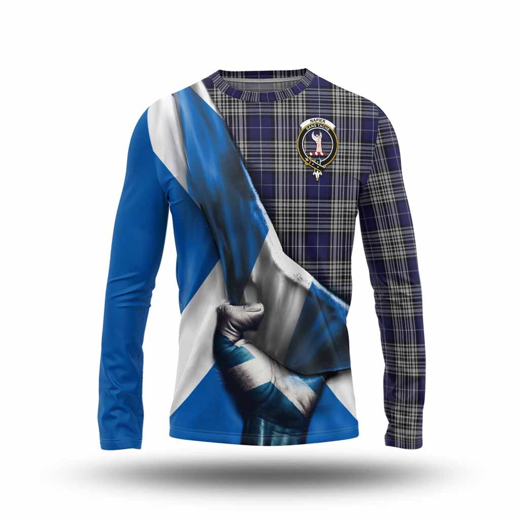 Tartan Vibes Clothing Napier Tartan Long Sleeve T-Shirt with Family Crest Scotland Patriotic Style