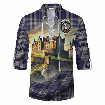 Napier Tartan Family Crest Ghillie Kilt Shirt with Scottish Ancient Castle Style Men - Tartan Vibes Clothing