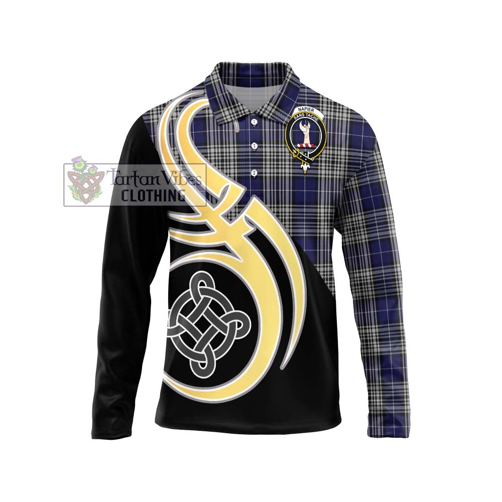 Napier Tartan Long Sleeve Polo Shirt with Family Crest and Celtic Symbol Style Unisex - Tartan Vibes Clothing