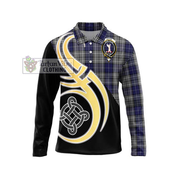 Napier Tartan Long Sleeve Polo Shirt with Family Crest and Celtic Symbol Style