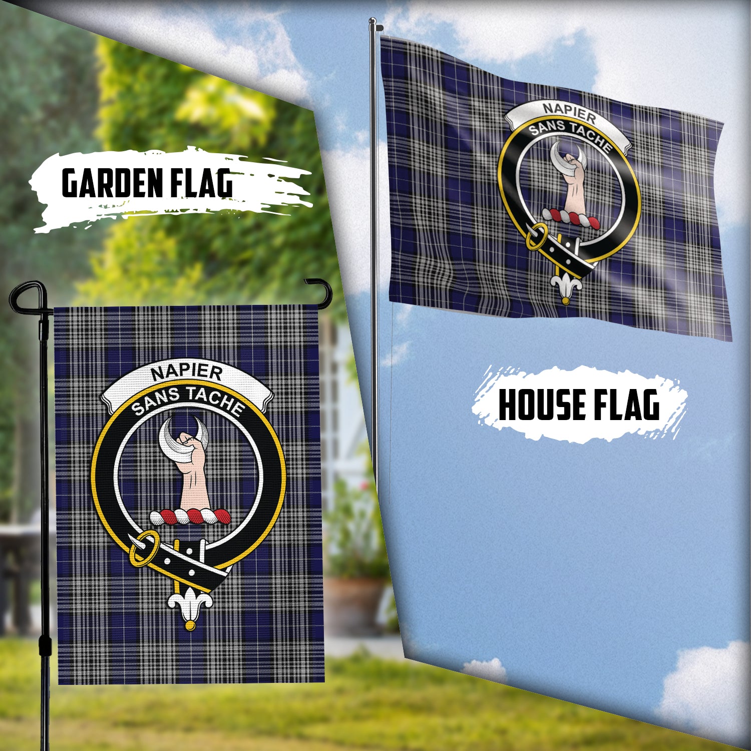 Napier Tartan Flag with Family Crest Garden Flag (Vertical) - Tartan Vibes Clothing