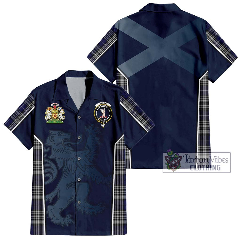 Napier Tartan Short Sleeve Button Shirt with Family Crest and Lion Rampant Vibes Sport Style Kid - Tartan Vibes Clothing