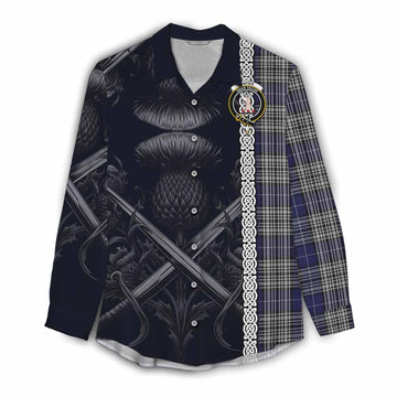 Napier Tartan Women's Casual Shirt with Family Crest Cross Sword Thistle Celtic Vibes