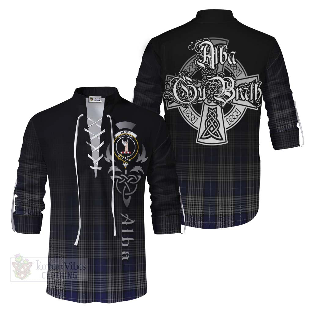 Tartan Vibes Clothing Napier Tartan Ghillie Kilt Shirt Featuring Alba Gu Brath Family Crest Celtic Inspired