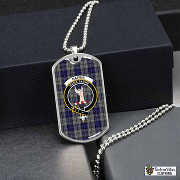 Napier Tartan Dog Tag Necklace with Family Crest