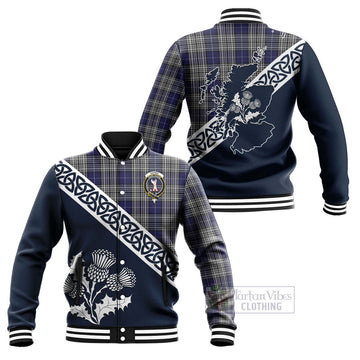 Napier Tartan Baseball Jacket Featuring Thistle and Scotland Map