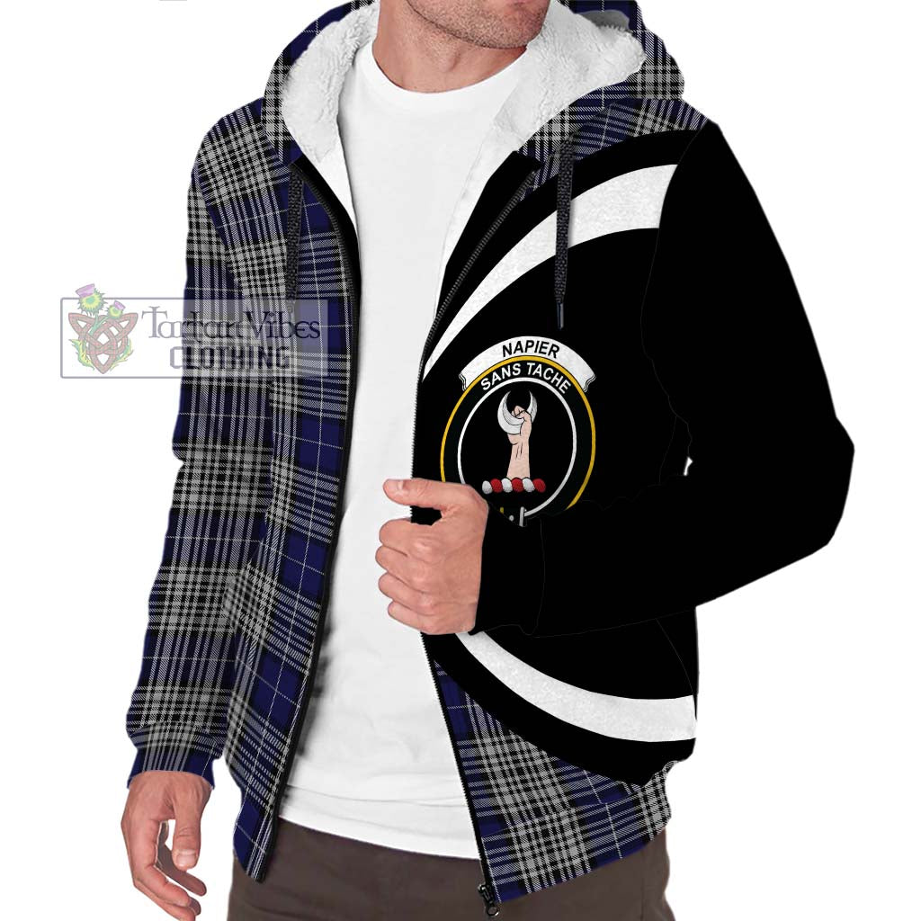 Napier Tartan Sherpa Hoodie with Family Crest Circle Style Unisex S - Tartan Vibes Clothing