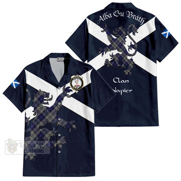 Napier Tartan Lion Rampant Short Sleeve Button Shirt  Proudly Display Your Heritage with Alba Gu Brath and Clan Name