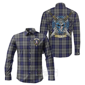 Napier Tartan Long Sleeve Button Shirt with Family Crest Celtic Skull Style