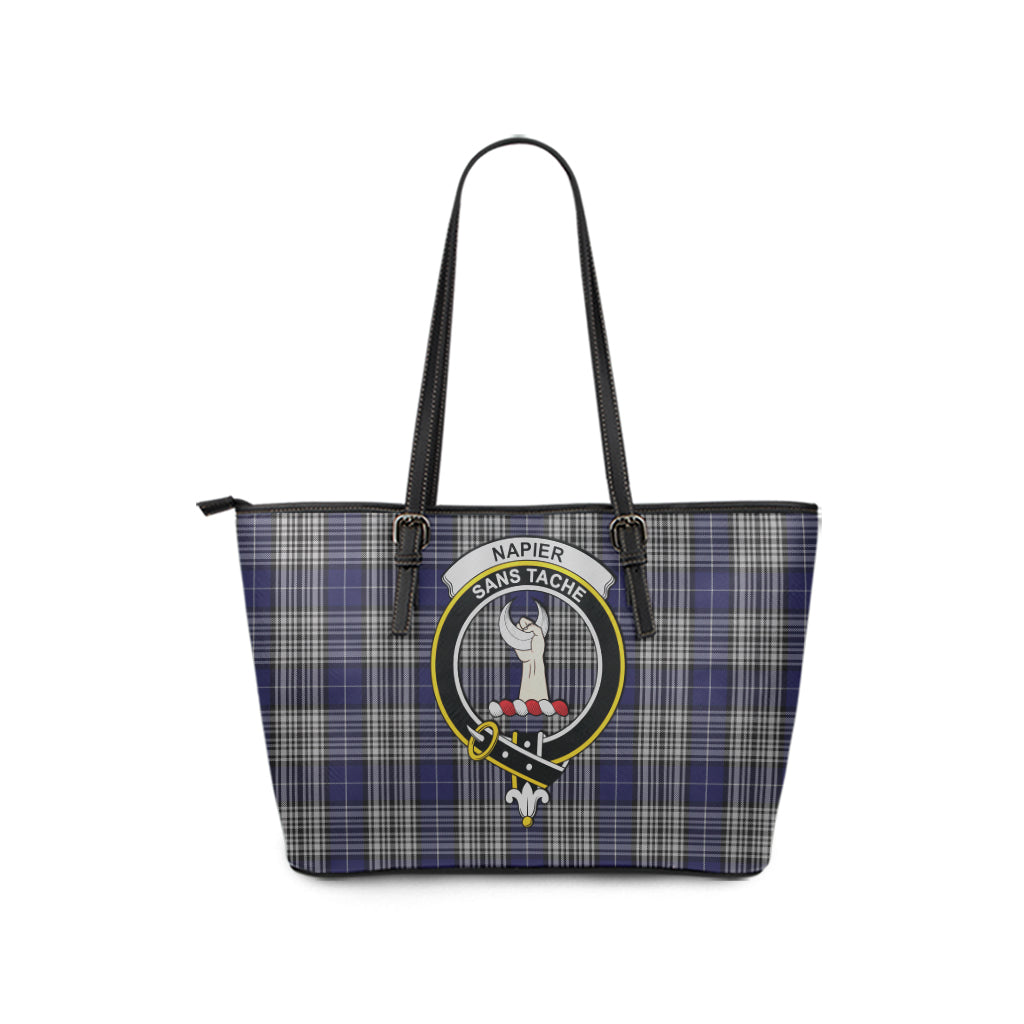 Napier Tartan Leather Tote Bag with Family Crest - Tartan Vibes Clothing