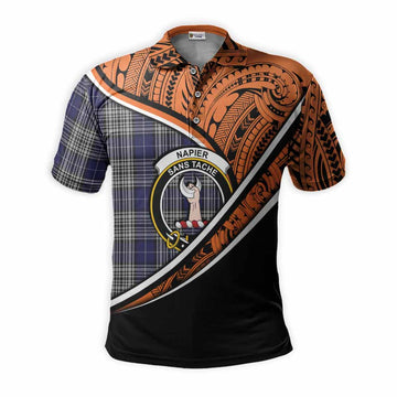 Napier Crest Tartan Polo Shirt with Polynesian Vibes Style - Orange Version