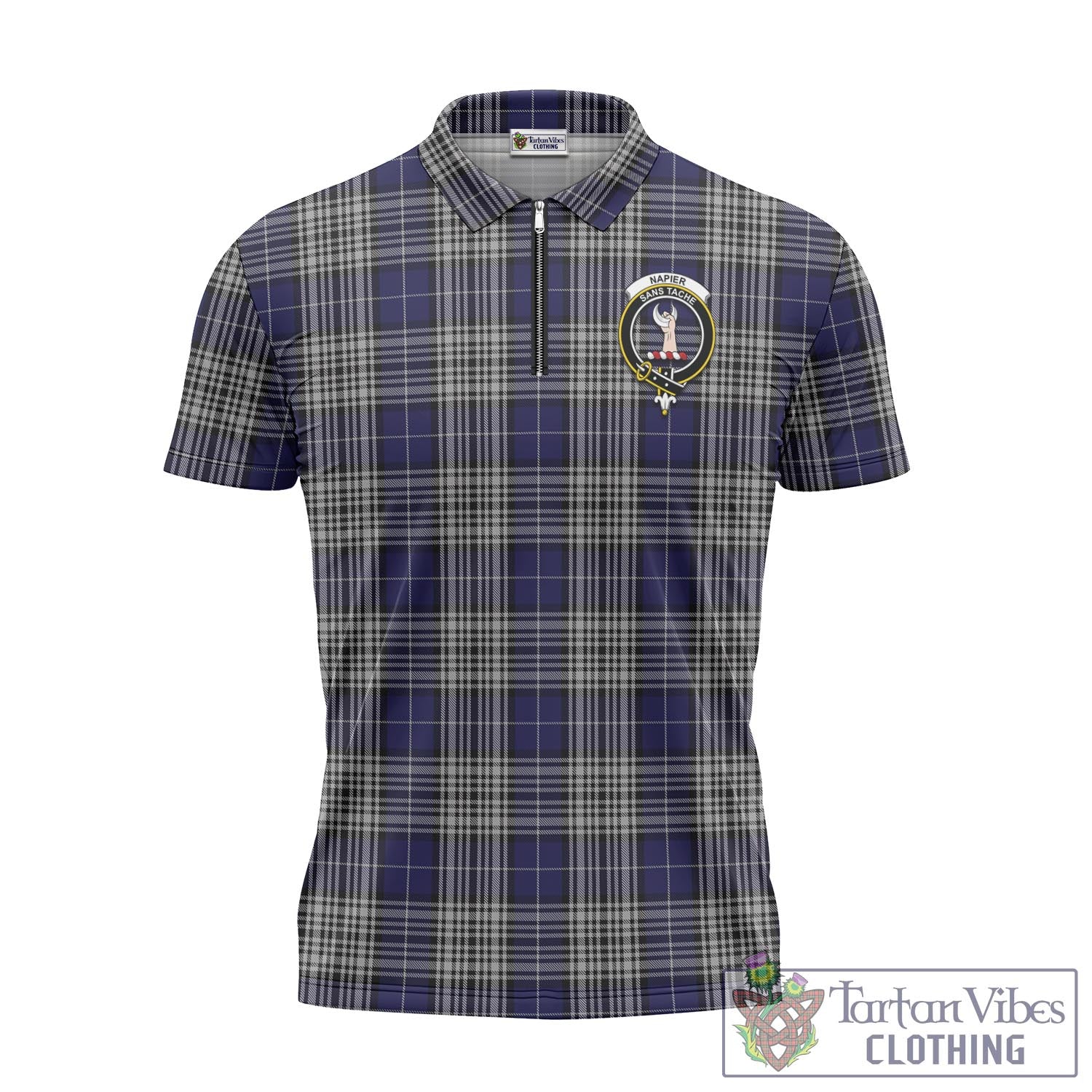 Tartan Vibes Clothing Napier Tartan Zipper Polo Shirt with Family Crest