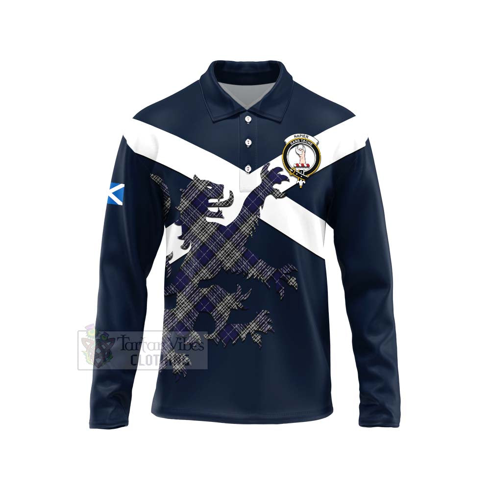 Tartan Vibes Clothing Napier Tartan Lion Rampant Long Sleeve Polo Shirt – Proudly Display Your Heritage with Alba Gu Brath and Clan Name