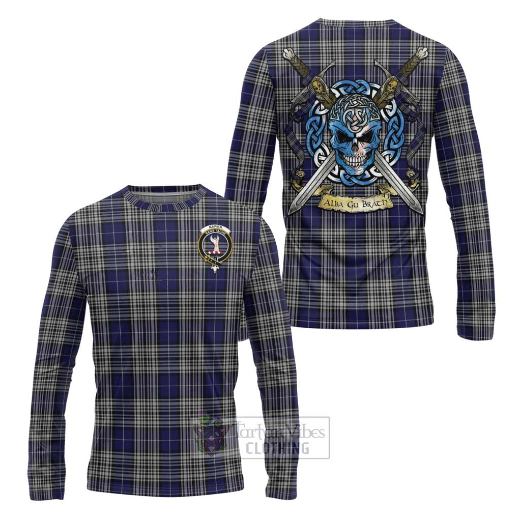 Tartan Vibes Clothing Napier Tartan Long Sleeve T-Shirt with Family Crest Celtic Skull Style