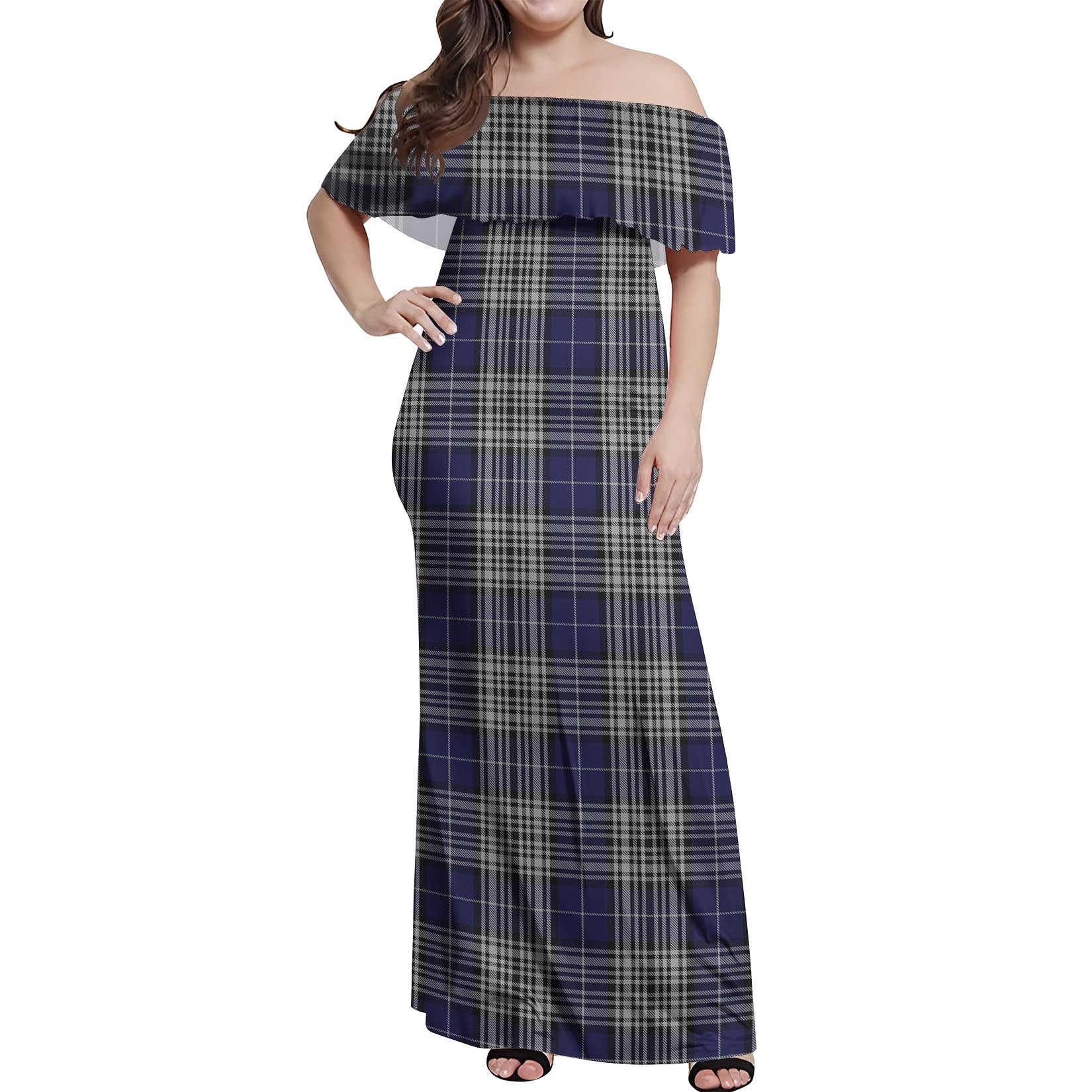 Napier Tartan Off Shoulder Long Dress Women's Dress - Tartanvibesclothing