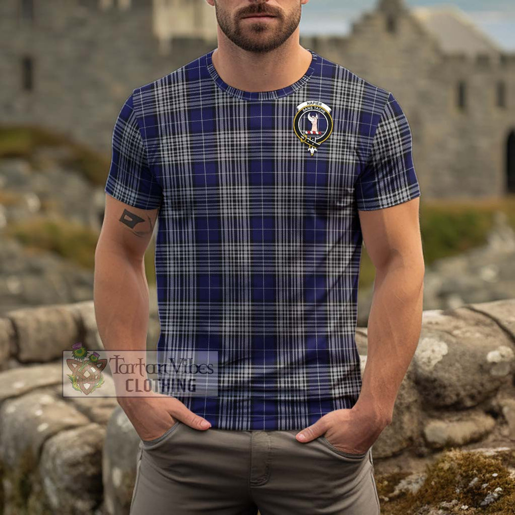 Napier Tartan Cotton T-Shirt with Family Crest Men's Shirt - Tartanvibesclothing Shop