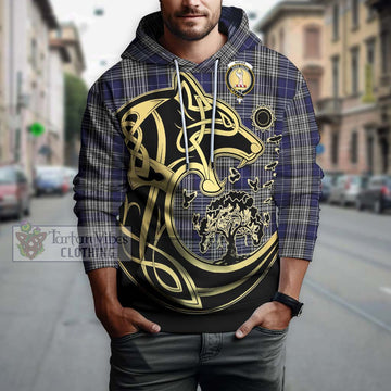 Napier Tartan Hoodie with Family Crest Celtic Wolf Style