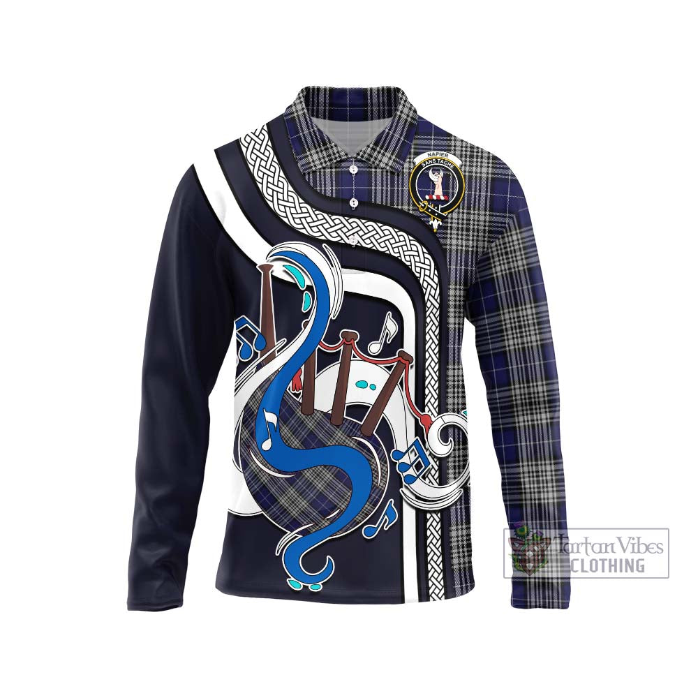 Tartan Vibes Clothing Napier Tartan Long Sleeve Polo Shirt with Epic Bagpipe Style