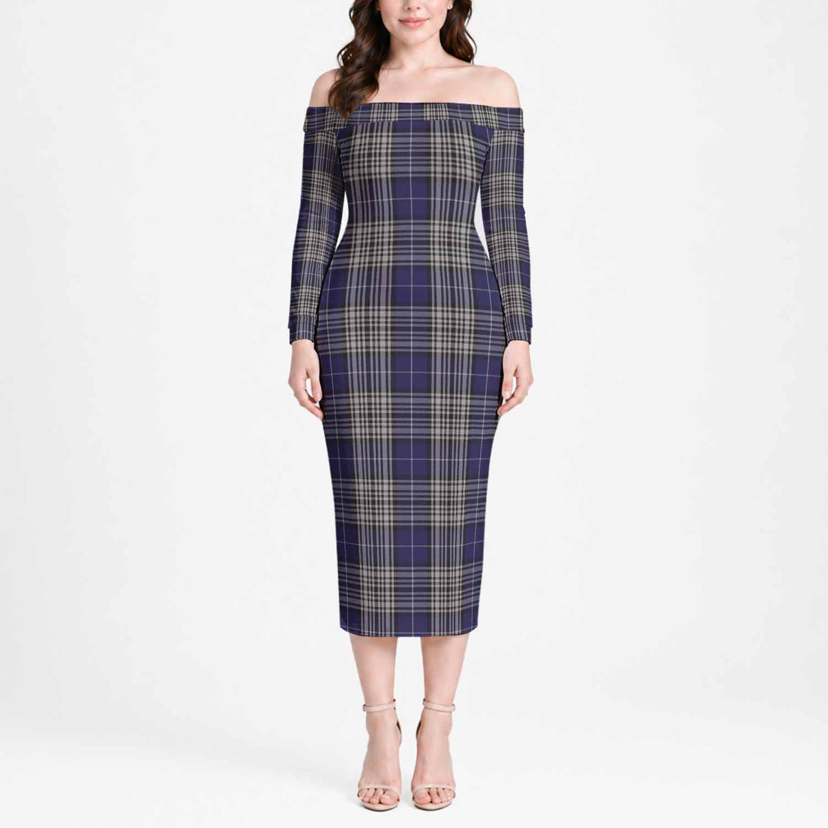 Napier Tartan Off Shoulder Long Sleeve Dress Women's Dress Long Sleeve - Tartan Vibes Clothing